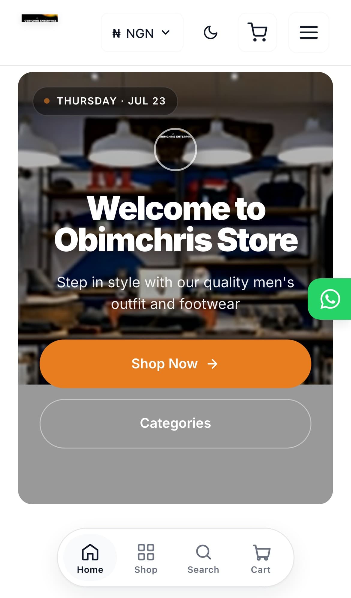 Obimchris Enterprise storefront on mobile